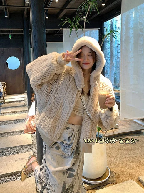Winter Casual Hooded Rabbit Fur Jackets